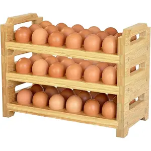 Bamboo Egg Holder Countertop - Stackable Design for Fresh Eggs, Farmhouse Egg Tray Storage Display Rack, Kitchen Counter Top Organizer Wooden Egg Stand, Fits Quail, Duck, Turkey, Chicken Eggs (Luxury)