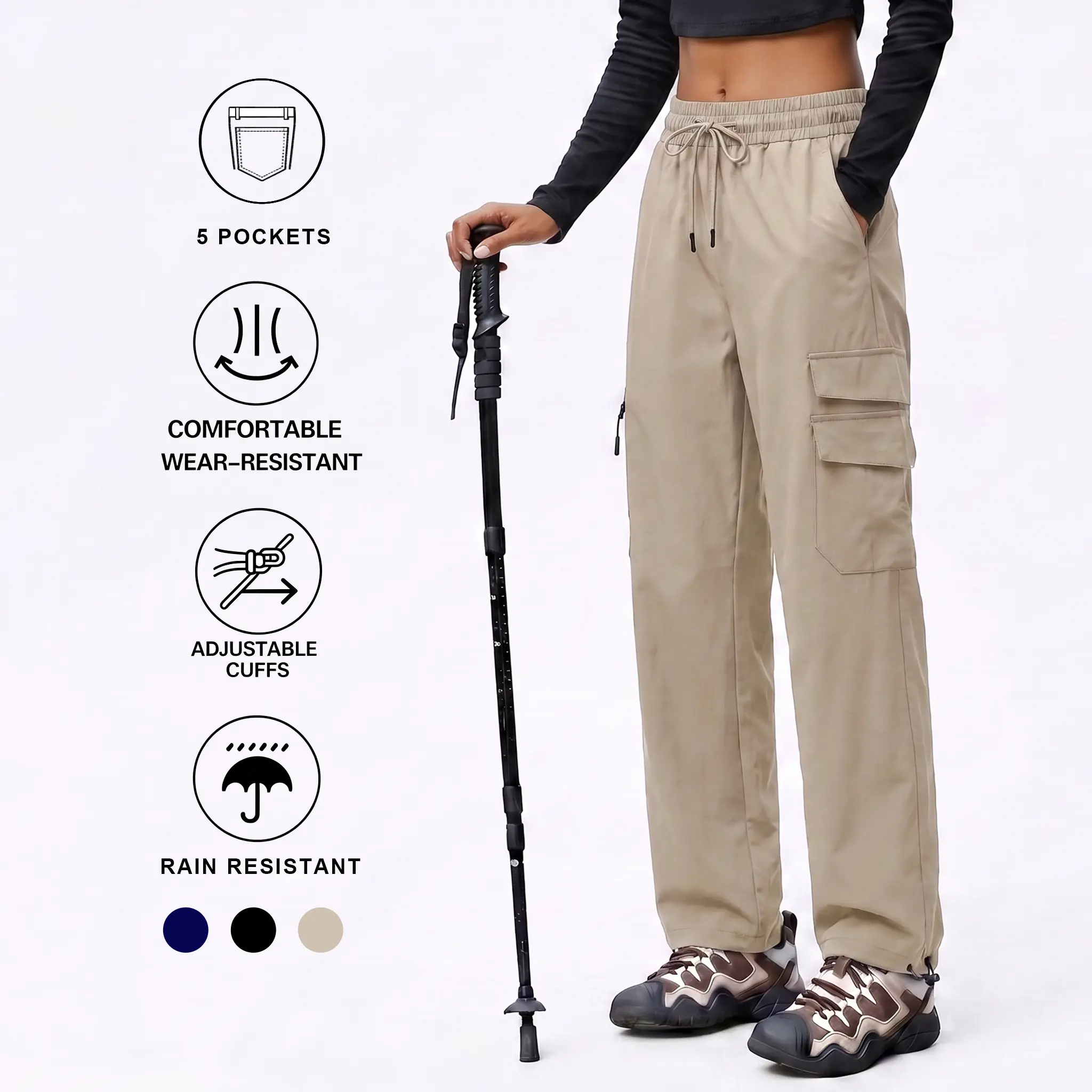 Women's Cargo Hiking Pants with 5 Pockets- Soft Stretch, Lightweight, Breathable Basic Trousers with Zipper Pocket for Students to School,Womenswear for Hiking, Travel, Business Casual 904