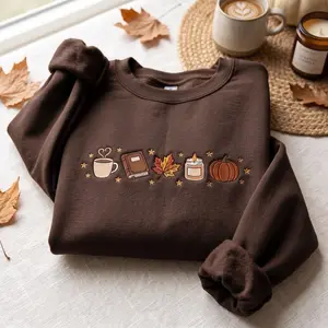 Embroidered Book Lover Sweatshirt, Fall Bookish Crewneck, Autumn Pumpkin Coffee Shirt, Book Lover Gift, Cozy Fall Shirt