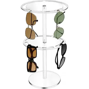 Sunglass Display Stand, 360 Rotating Eyeglasses Display Rack Organizer Stands Clear Spinning Sunglass Organizer Holder Tabletop Acrylic Sunglass Holder For Desk Tabletop