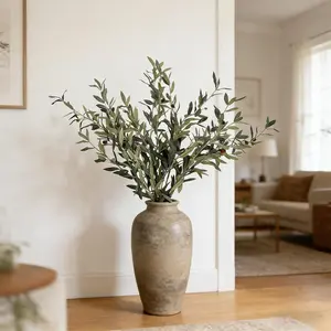 2Pcs 44.5Inch Artificial Olive Tree Branches Fake Greenery Stems Faux Olive Stems for Vases with Berries for Home Office Kitchen Wedding Bridal Party Indoor Outdoor Vase Filling Decor