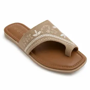 Women’s Embroidered Toe Loop Slide Sandals, Comfortable Summer Footwear for Casual Daily Wear