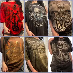 GGFL 2026Unisex Gothic Skull Print Oversized T-Shirt, Vintage Washed Distressed Graphic Tee for Daily Wear.Y2K Grunge Style Skull Graphic Oversized Tee, Distressed Vintage Short Sleeve T-Shirt for Streetwear