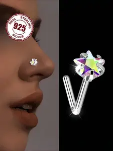 S925 silver, 1pc, women's iridescent star super sparkling nose nail, pentagram blingbling, cute, small and exquisite, suitable for daily wear at nightclubs and parties, shining brightly, hypoallergenic