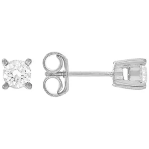 JTV Round White Lab-Grown Diamond F-G VS2 Rhodium Over Sterling Silver Solitaire Stud Earrings 1.00ctw