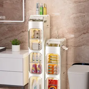 1-5 Tier Slim Bathroom Storage Cabinet with Wheels, Foldable Narrow Organizer Shelf, Rolling Storage Cart for Kitchen, Bathroom, Fridge Side, Toilet Gap