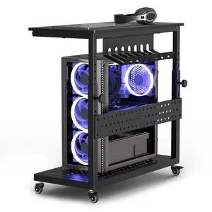 Computer Tower Stand, 2-Tire PC Stand with Rolling Wheels, Line Storage Rack, Adjustable Under Desk PC Cart, Mobile Rolling CPU Holder Cart for Home Office Gaming, Black