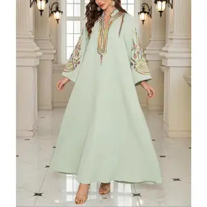Women's Dress, Ladies Clothes for All Seasons, Embroidery Abaya, Elegant Long Sleeve Dress for Vacation Holiday Daily Wear