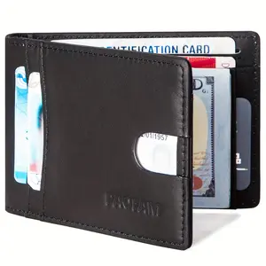 Chain Wallets for Men, Genuine Leather Blocking Bifold Wallet RFID Protective Credit Card Holder with Money Clip, Pickpocket Proof Slim Chain Wallet for Men