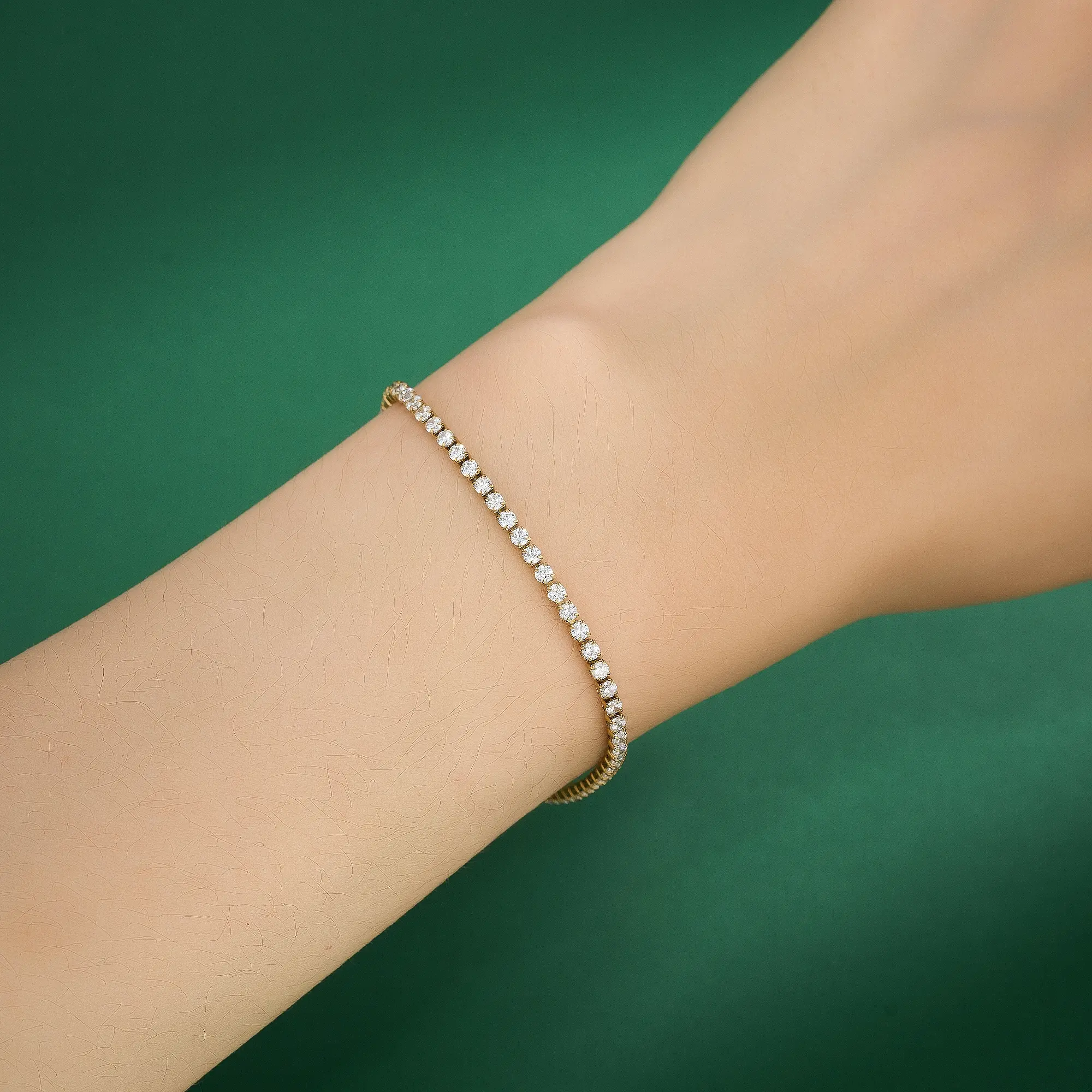 Oufer 18K Gold Plated 2mm Cubic Zirconia Classic Stainless Steel Bracelets for Women-16cm+5cm