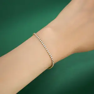 Oufer 18K Gold Plated 2mm Cubic Zirconia Classic Stainless Steel Bracelets for Women-16cm+5cm