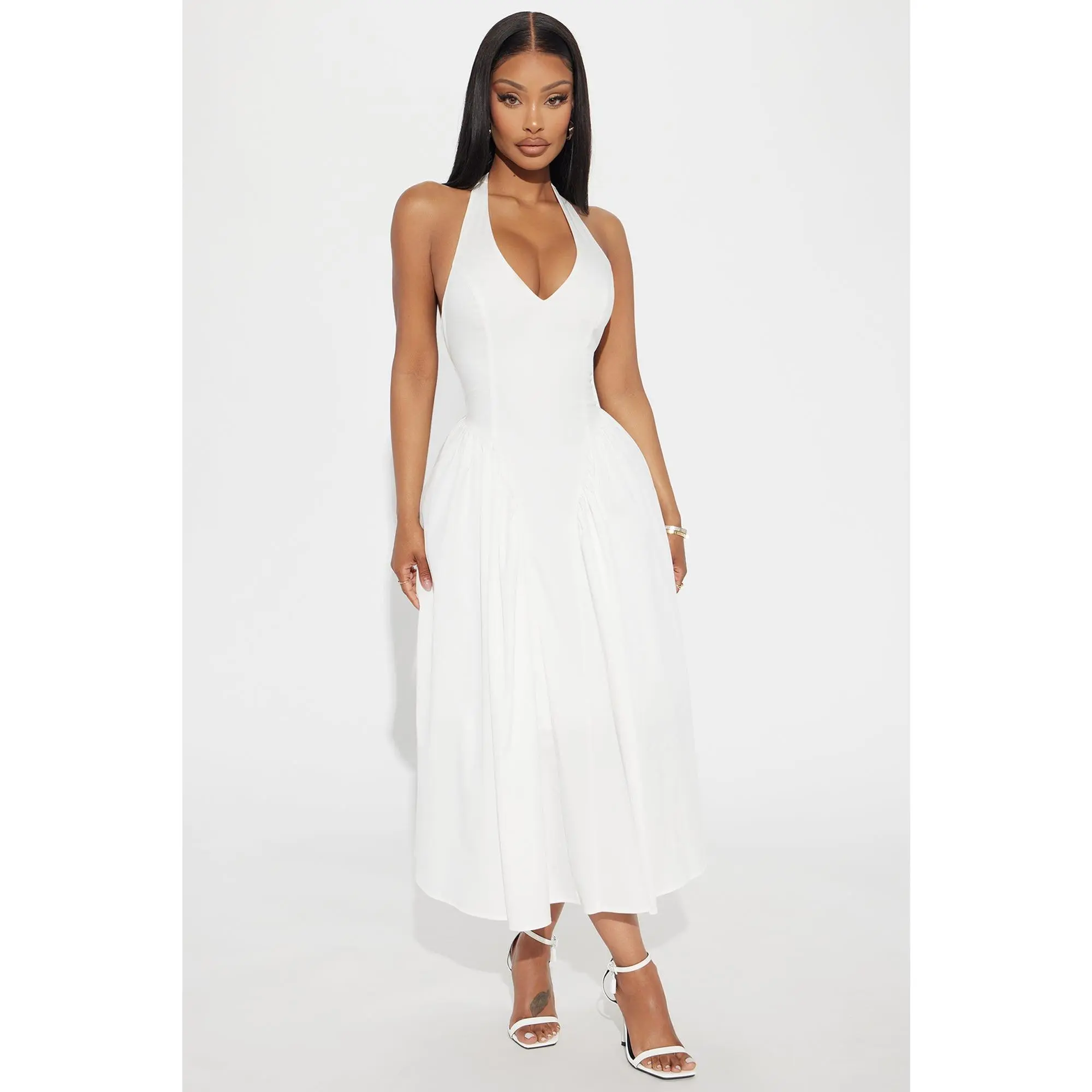 Mara Corset Halter Midi Dress - White