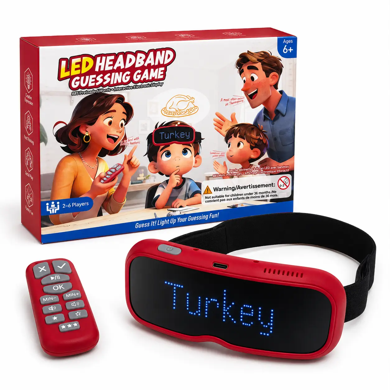 LED Guess Band - Charades Party Game Set, Headband Guessing Game Set for Parties and family game night,  Family Game Night Toy for Kids and Adults