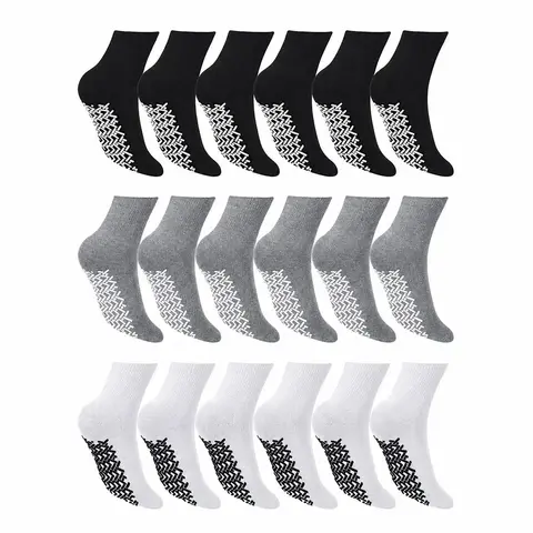 DIAMOND STAR Breathable Cotton Non-Binding Anti-Skid Crew Socks with Foot Grips for Men & Women - Ideal for Hospital, Rehab, Martial Arts, Trampoline Use to Minimize Injury Risk