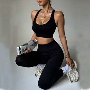 ELEGANT APPAREL CO.  twoSeamless Women'S Activewear Sets High-Stretch Backless Bra And Hip-Lifting Leggings with Crossover Strap Details