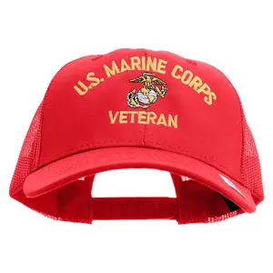 US Marine Corps Veteran Design Embroidered 6 Panel Structured Cotton Twill Mesh Cap Made in USA