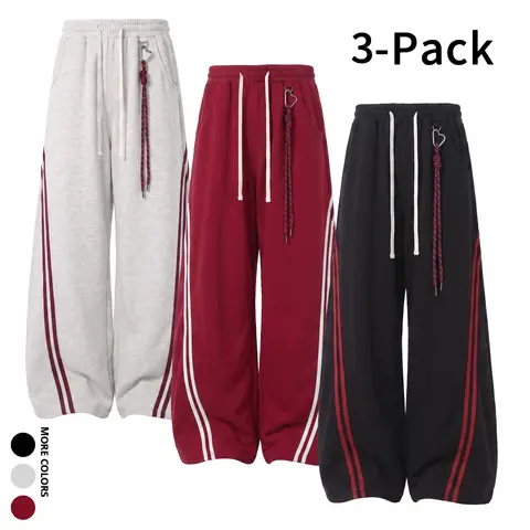 Unisex Cut Loose Wide-Leg Side-Stripe Polyester Sweatpants, Streetwear Clothing, All-Season Comfortable Casual Everyday Loungewear (Check Figure 2 for Size Chart)