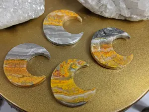 Bumble Bee Jasper Crescent Moon 40mm Slice Palm Cabochon Stones Polished Bumblebee Eclipse Rock Volcanic Healing Crystal Mineral Specimen