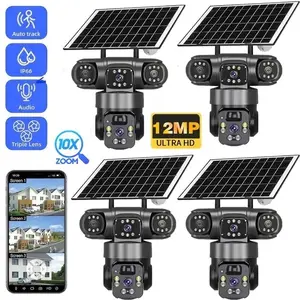 12MP 3 Lens Solar Battery Home Security Camera Outdoor Wifi Wireless CCTV 360°