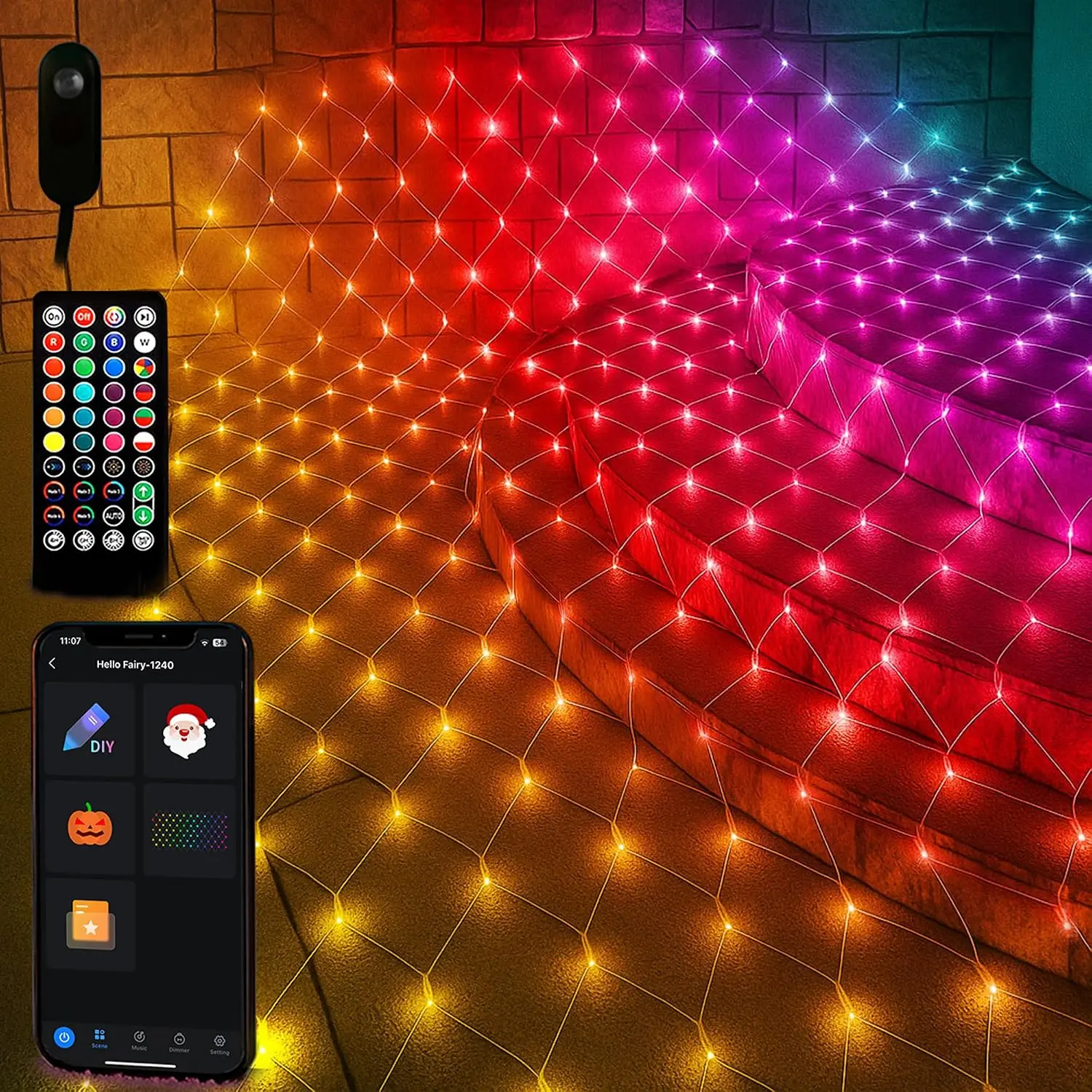 300 LED RGB Net Lights, 2.6 x 9.8 ft, Animated Image & Pattern Display