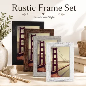 Farmhouse Picture Frame Set + 4x6 Distressed Wood Pattern Photo Frames Set of 4 + Multicolour Design, Fits 3.5x5 With Mat or 4x6 Without Mat + Wall Tabletop Display Frames + Rustic Farmhouse Home Decor + Aesthetic Multi-Color Frames for Bedroom Living Roo