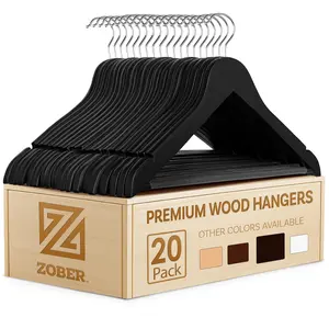 Wooden Hangers - Heavy Duty, Non Slip Wood Hangers for Coats, Jackets, Suits, & Pants - Clothes Hangers for Closet W/Bar and Notches