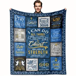 Men's Inspired Christian Faith Blanket - Soft Fleece Shawl, Geometric Design, Machine Washable, Four Seasons Comfort - Perfect Religious Gift for Men, Suitable for Sofas, Beds, Offices, and Travel
