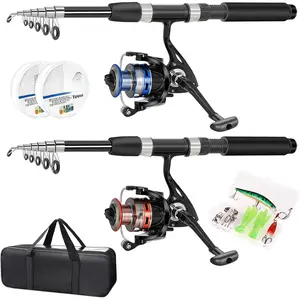 Fishing Pole Combo Set 6.9ft 2PCS Telescopic Fishing Rod and Reel Combo with Carrier Bag Collapsible Fishing Rod and Reel Kits for Bass Sea Saltwater Freshwater