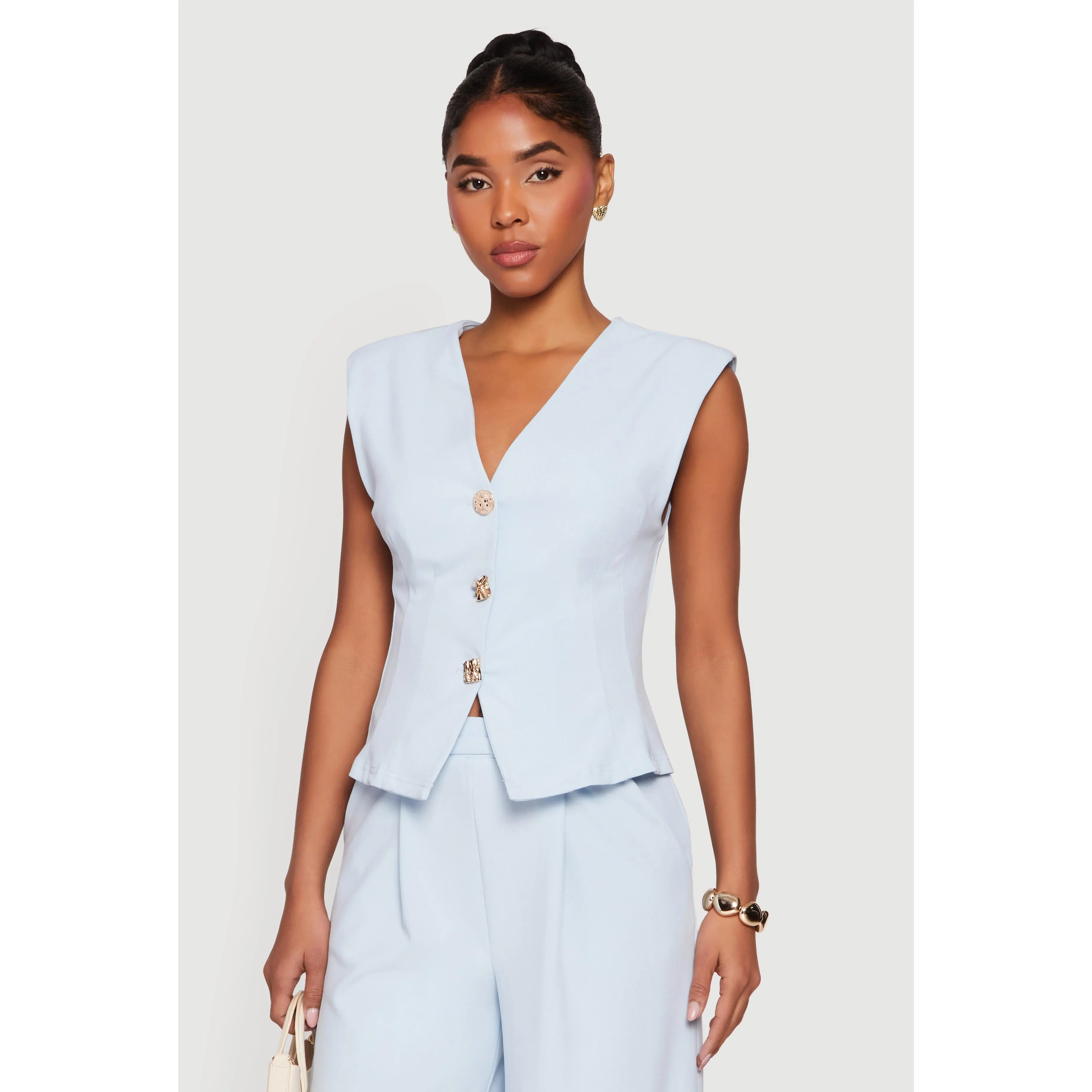 Metallic Button Front Crepe Knit Waistcoat