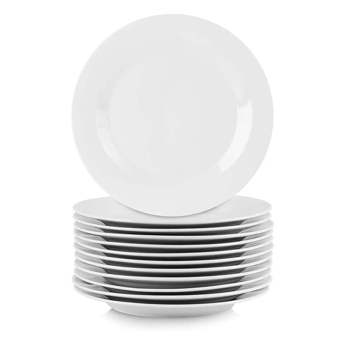 ELAMA EL-2024-DPR Porcelain 12-Piece Large Round Plates Set, White, for Dinner Use