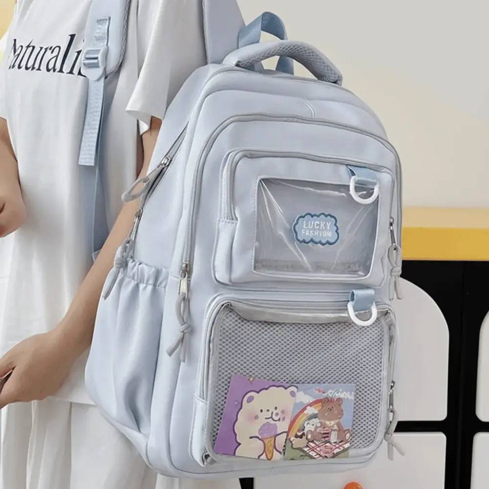 Solid Color Nylon Ita Backpack Durable Transparent Students School Bag Fixed Webbing Dustproof Large Capacity Daypack Women