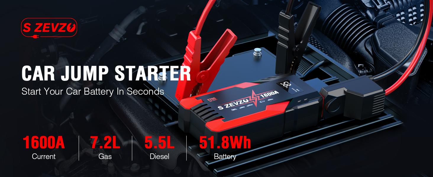 ET05 Portable Jump Starter — 12V Battery Pack for Up to 7.2L Gas & 5.5L Diesel Engines | 51.8Wh, USB Ports, LCD Display, LED Light