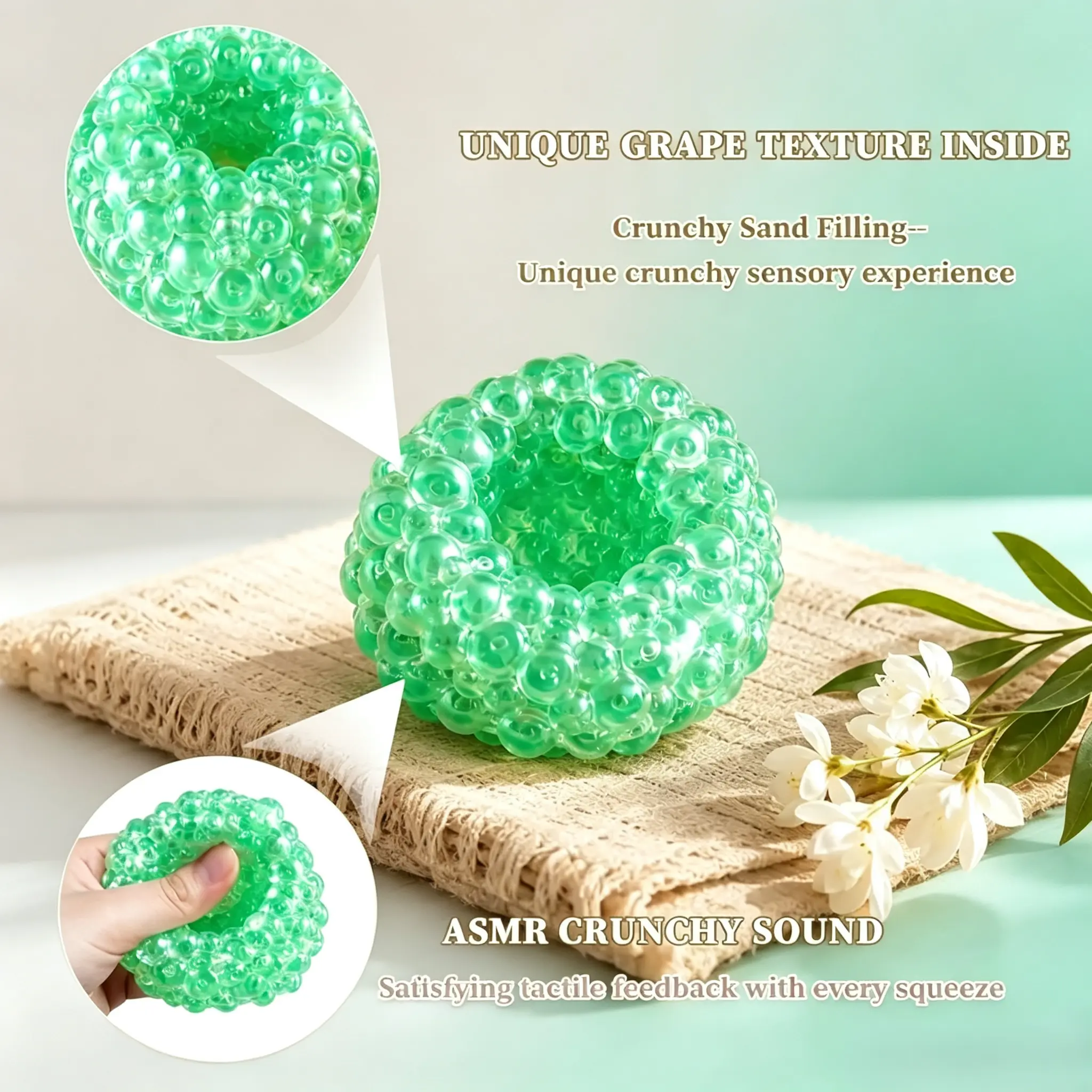 Crunchy Squishy Stress Ball, Slow Rising Sensory Fidget Toy, Soft Squeeze Ball for Stress Relief, ADHD, Autism, Office & School