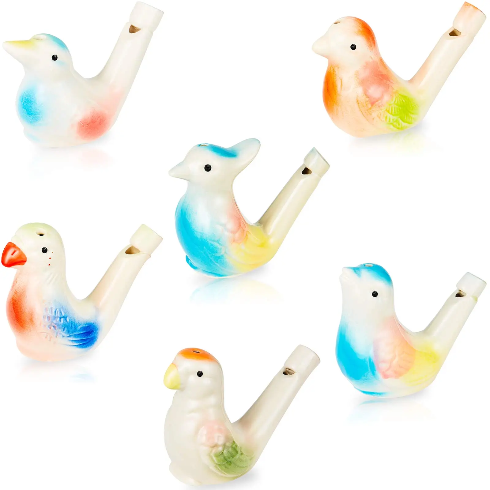 6 Pcs Cute Unisex Ceramic Water Bird Whistles - Colorful Porcelain Wind Musical Toys for Easter Baskets, Birthday Gifts, Classroom Prizes