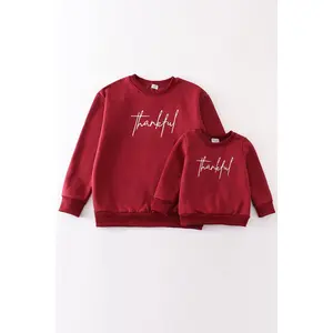 Maroon thankful fleece mom&me sweatshirt