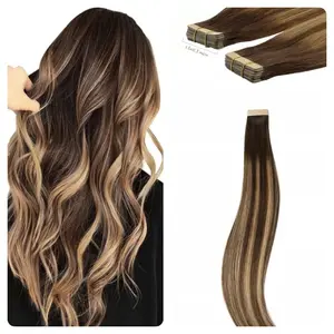 20pcs Human Hair Balayage Chocolate Brown to Caramel Blonde Remy Silky Straight Hair Extensions Tape in