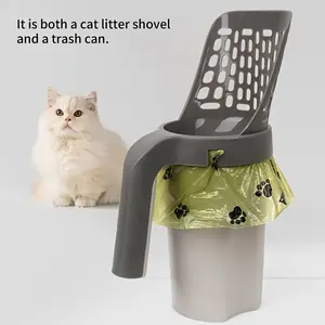Large-Capacity Cat Litter Scoop with Integrated Trash Can - Portable, Easy-Clean Plastic Pet Waste Shovel for Cats