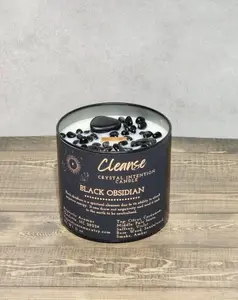 Cleanse Crystal Intention Candle Palo Santo Black Obsidian Wooden wick