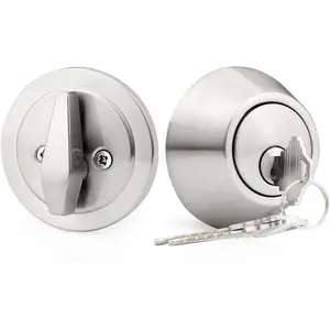 Single Cylinder Deadbolts Brushed Nickel Keyed Alike (Combo Packs), Keyway Keys Handleset, 3 Keys Anti-Theft Interior& Exterior Door Hardware (for Entrance Lock and Front Gate)