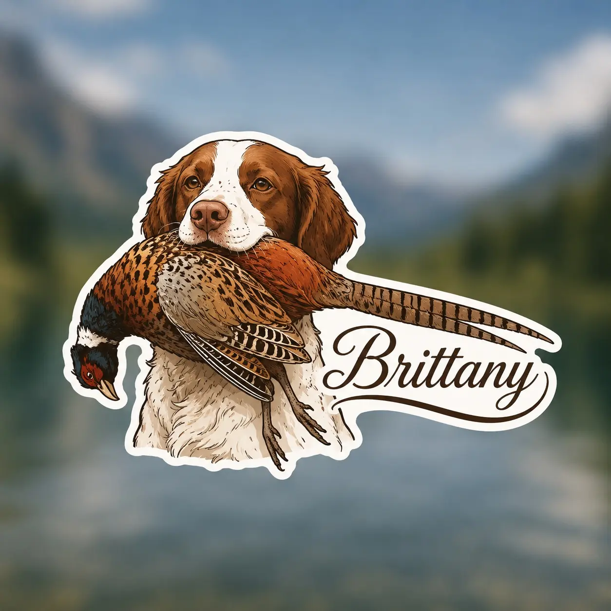 Brittany Spaniel Pheasant Bird Hunting Dog Vinyl Sticker, Waterproof Die Cut Laptop Truck Window Decal, Bird Hunter Gift