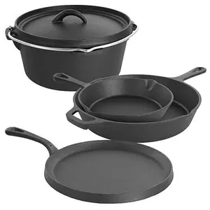 MegaChef Pre-Seasoned Cast Iron 5-pc Kitchen Cookware Set, Pots & Pans
