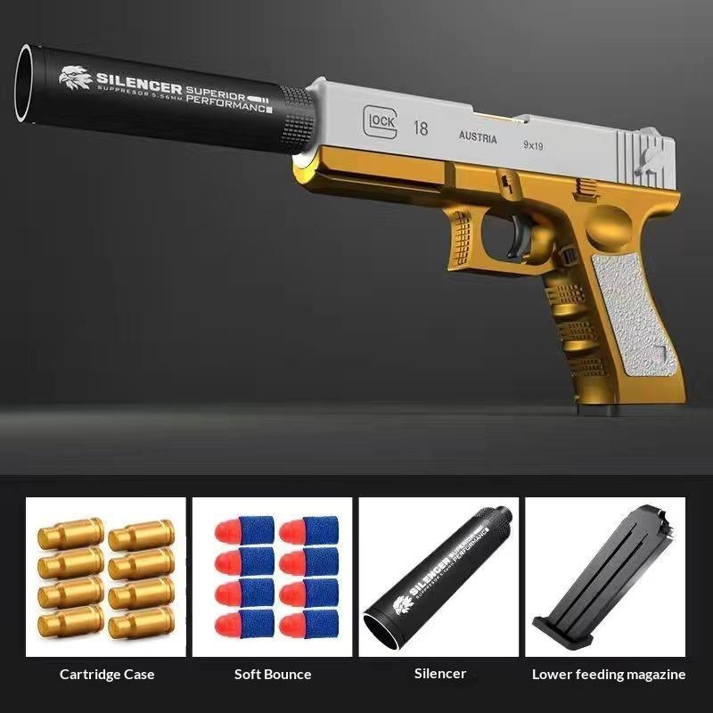 Latest popular product: Fully automatic soft bullet toy gun with realistic automatic shell ejection, shooting range: 10-15 meters, suitable for children's collection, safe shooting, realistic pistol model, children's collectible toy gun.