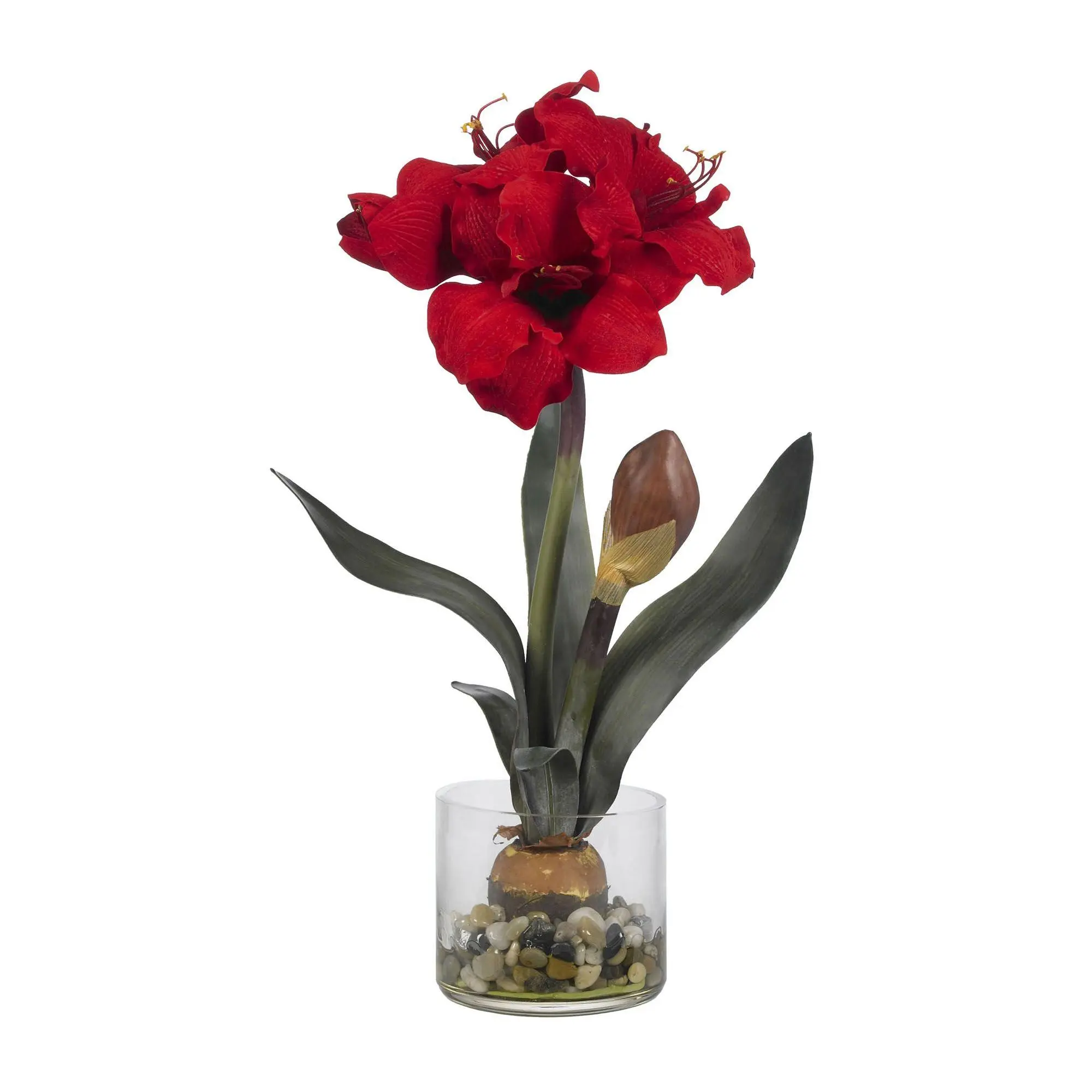 Amaryllis with Round Vase by Nearly Natural