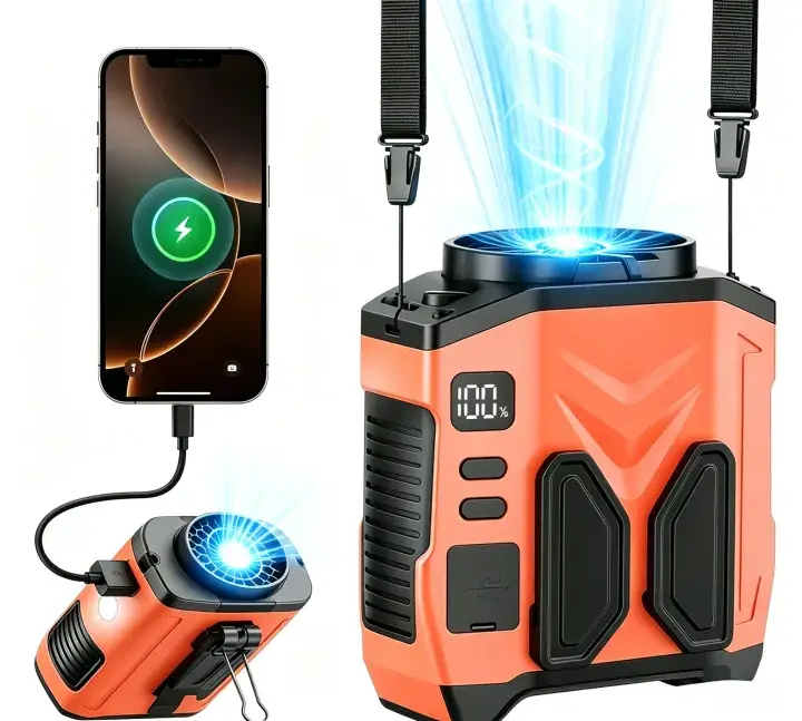 Doublepow fan,portable 10000mAh Waist-mounted Fan,Power Bank,10-speed cooling fan rechargeable camping fan suitable for high temperature work outdoor hiking,car accessories tiktokshopbacktoschool,back to school,back to school haul