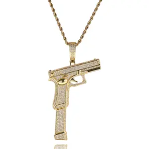Punk Retro Pistol Pendant Men's Necklace Hip Hop Rap Full Diamond Cool Personality Creative Jewelry