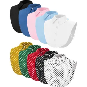 Hoolerry 10 Pcs Fake Collars for Women Detachable Faux Shirt Collar Fake Dickey for Women Outfit Half Shirts Round
