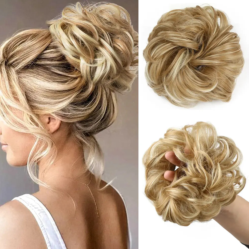 Messy Bun Hair Piece - Large Elastic Wavy Curly Hair Bun Scrunchies Ponytail Extensions Synthetic Chignon Hairpieces for Women, Dirty Blonde
