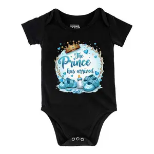 The Prince Has Arrived Print Bodysuit, Casual Short Sleeve Romper, Baby  Outdoor ClothingB1108-086