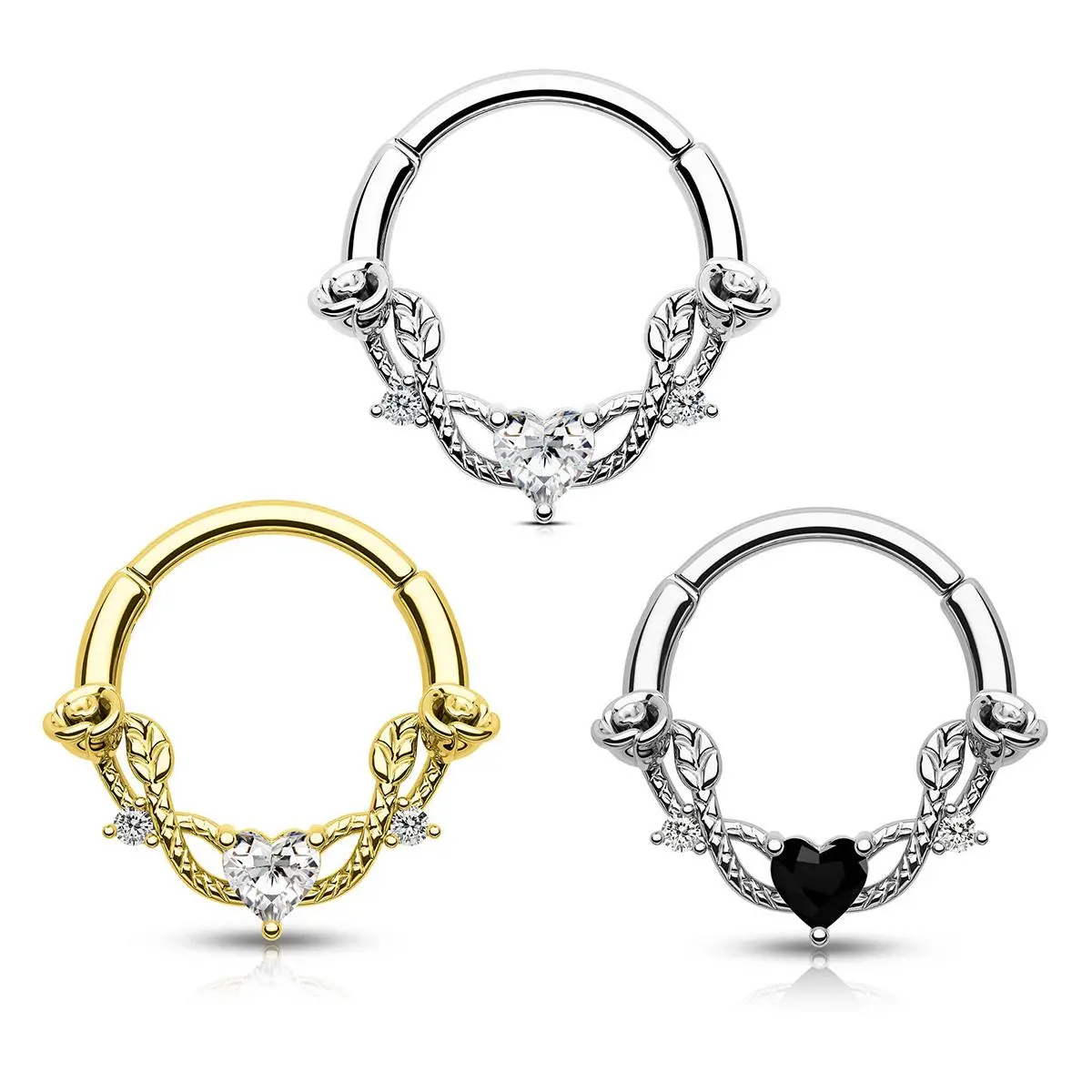 OUFER BODY JEWELRY 16G Rose Septum Ring for Women, Dainty 316L Stainless Steel Hinged Segment Hoop for Casual Wear, 8mm/10mm, Female