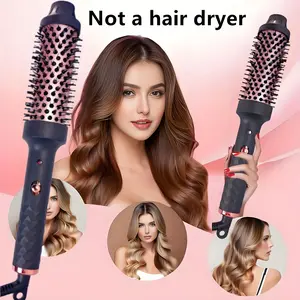 30s Very Fast Heating Thermal Bursh Hair Curler, 1.5 Inch Heated Round Brush, 2in 1 Hair Curling Iron Wand Hot Hair Brush, Hair Curler Brush, Gift for Girls Women Thermal Hot Air Volumizing Brush Black-
